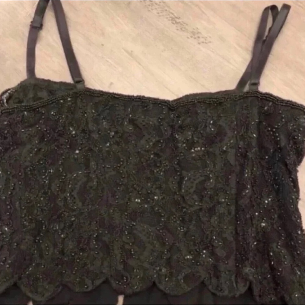 Black Beaded Corset top 6P
Black Lace, Scalloped bottom by INC.